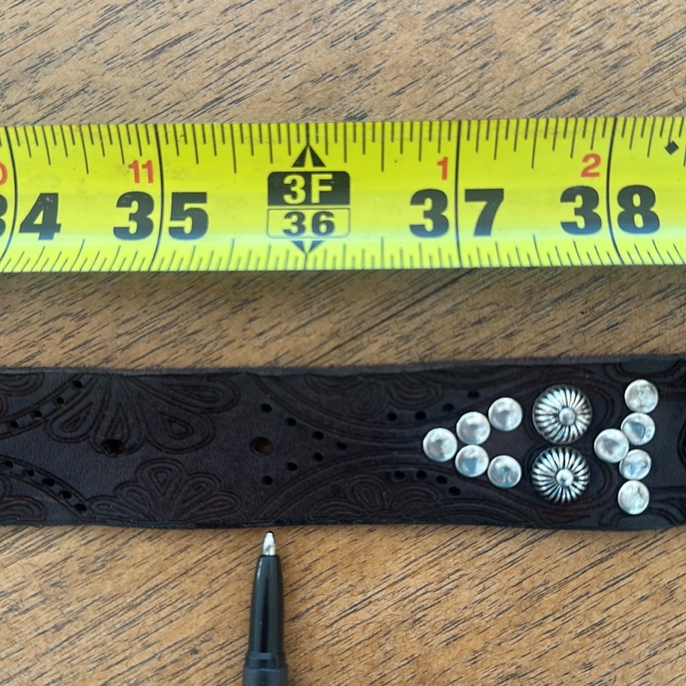 Campomaggi lazer cut tooled studded leather belt. New with tags from Sundance. - Picture 11 of 13